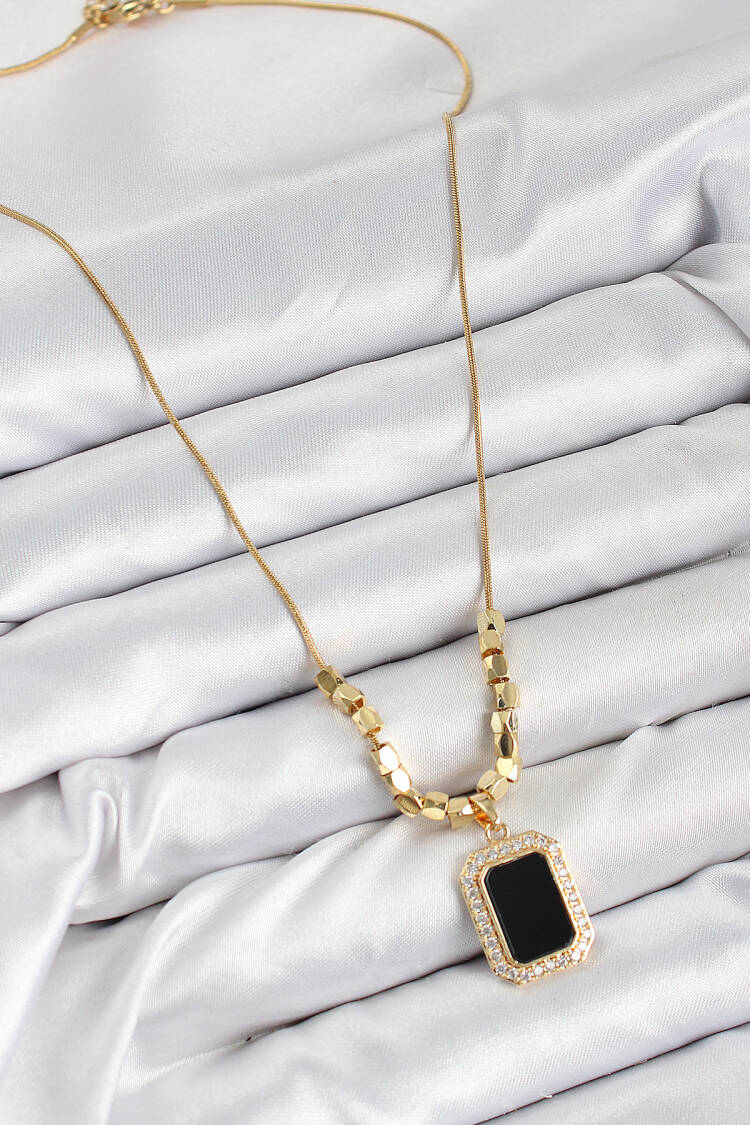 316l Steel Zircon Stone Black Baguette Model Gold Color Women Necklace