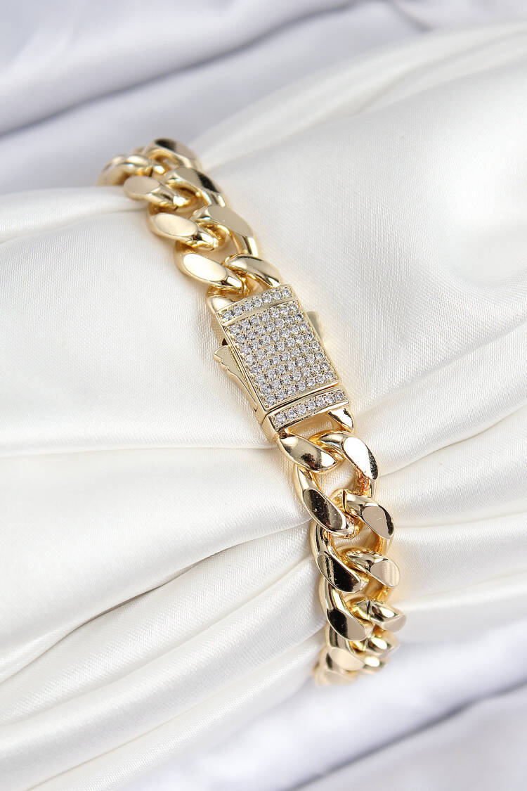Cuba Model Gold Color Women's Bracelet With Vip Brass Zircon Stone