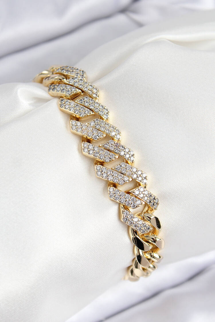 Cuba Model Gold Color Women's Bracelet With Vip Brass Zircon Stone - Brand: Ebijuteri - Women & Kids, Baby Clothes Wholesale - Globality Store