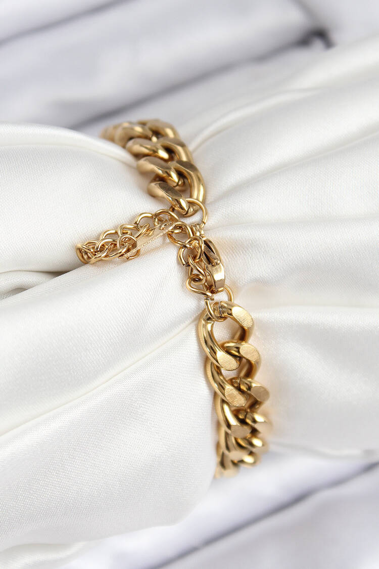 316l Steel Classic Thick Chain Model Gold Color Women Bracelet