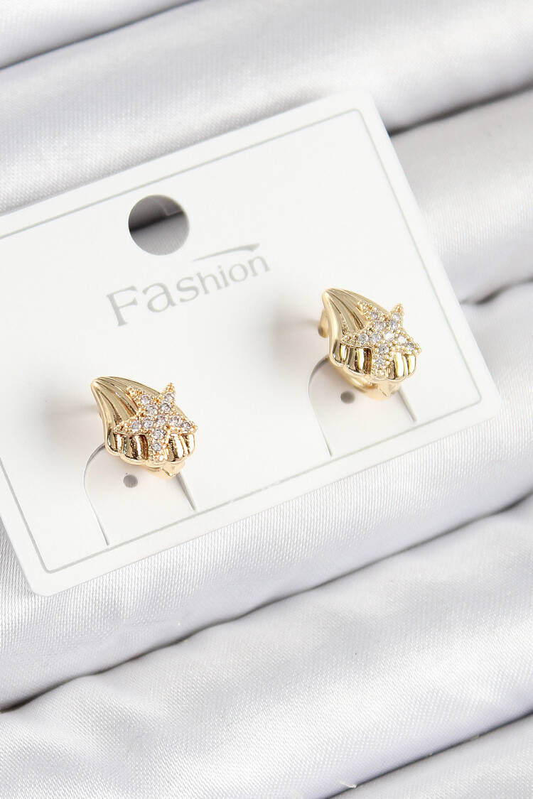 Brass Zircon Stone Star Model Gold Color Kids Earrings - Brand: Ebijuteri - Women & Kids, Baby Clothes Wholesale - Globality Store