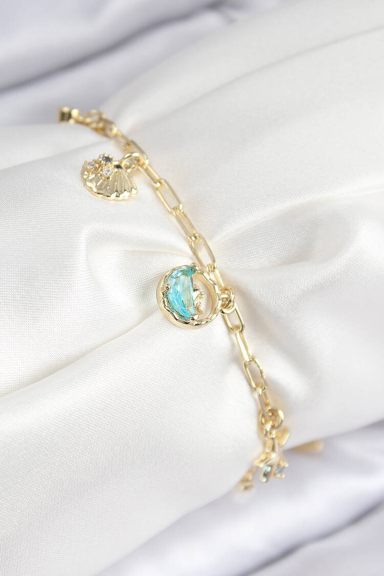 Brass Zircon Stone Oyster Pattern Gold Color Women's Bracelet - Brand: Ebijuteri - Women & Kids, Baby Clothes Wholesale - Globality Store