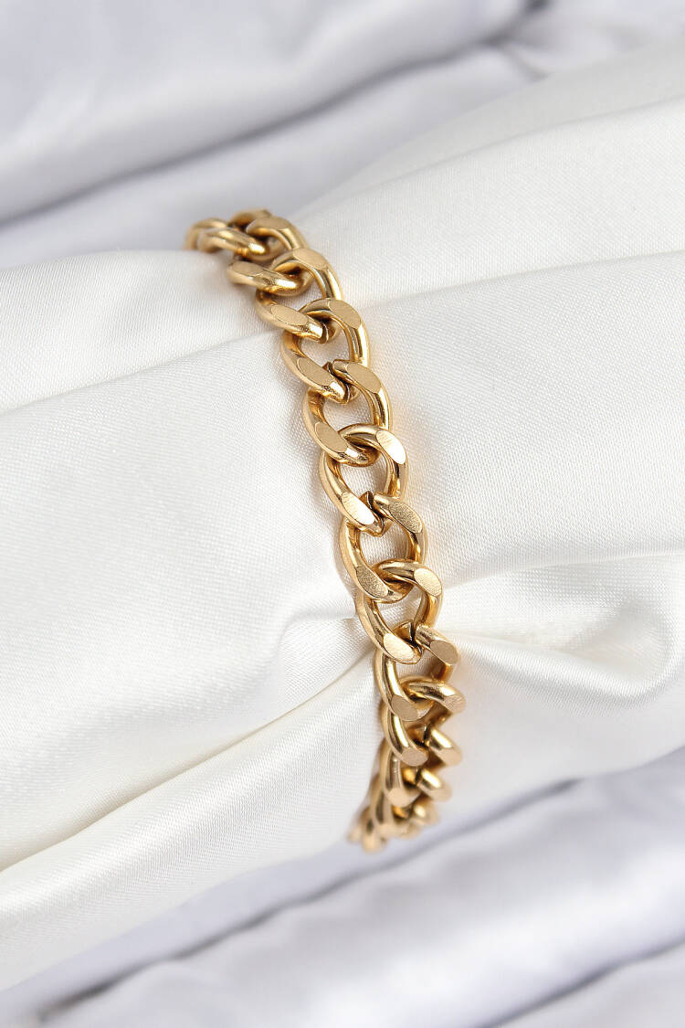 316l Steel Classic Thick Chain Model Gold Color Women Bracelet - Brand: Ebijuteri - Women & Kids, Baby Clothes Wholesale - Globality Store