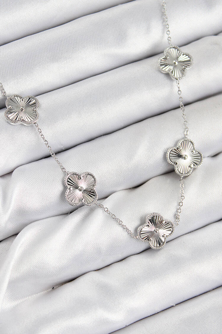 Brass Viper Clover Pattern Silver Color Women's Necklace - Brand: Ebijuteri - Women & Kids, Baby Clothes Wholesale - Globality Store
