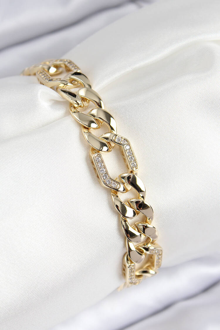 Vip Brass Zircon Stone Fragmented Chain Model Gold Color Women's Bracelet - Brand: Ebijuteri - Women & Kids, Baby Clothes Wholesale - Globality Store