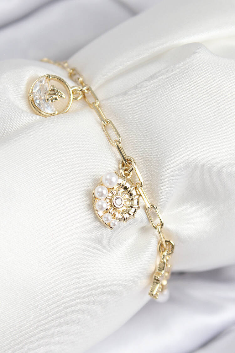 Brass Zircon Stone Sea Shell Pattern Gold Color Women's Bracelet - Brand: Ebijuteri - Women & Kids, Baby Clothes Wholesale - Globality Store