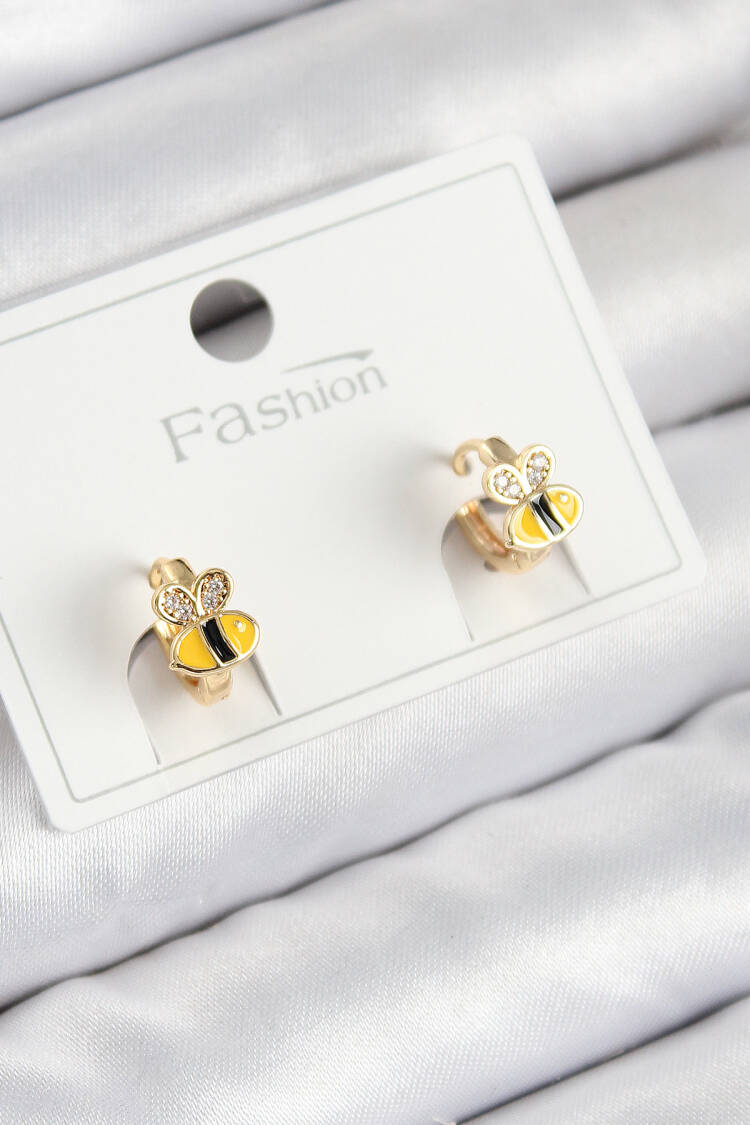 Brass Zircon Stone Bee Model Gold Color Kids Earrings - Brand: Ebijuteri - Women & Kids, Baby Clothes Wholesale - Globality Store