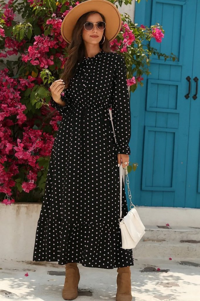 Black Polka Dot Fit And Flare Dress