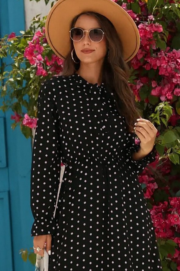 Black Polka Dot Fit And Flare Dress