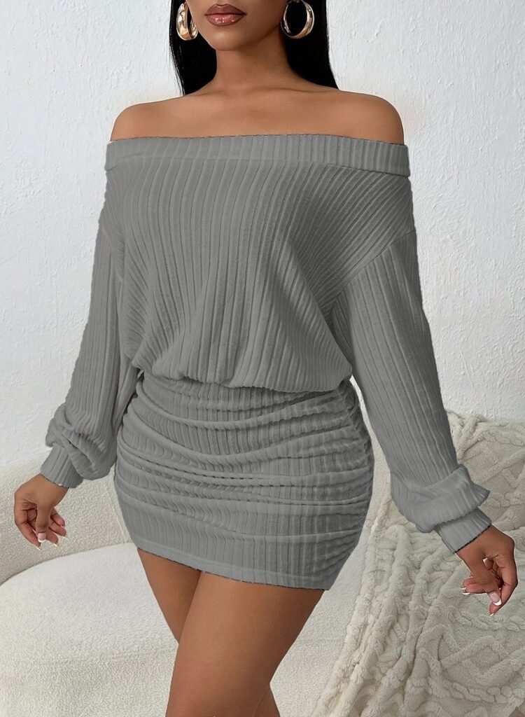 SexyBodycon Mini Dress With Off Shoulder Neck