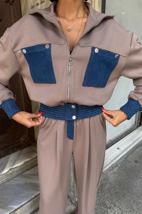 Beige Casual Sport Streetwear Set
