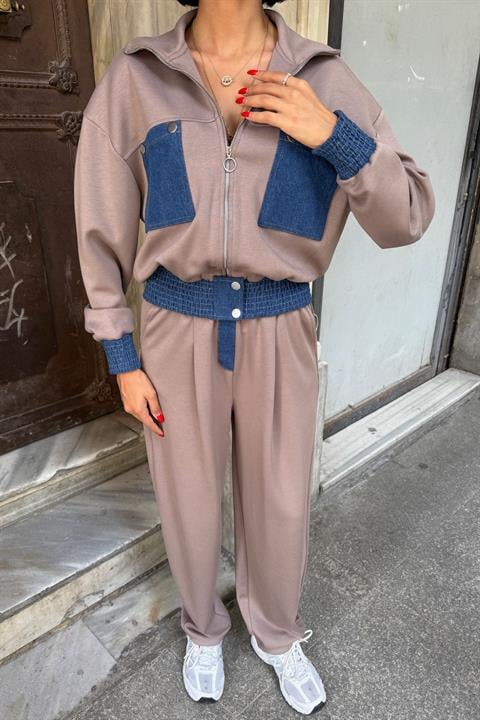 Beige Casual Sport Streetwear Set