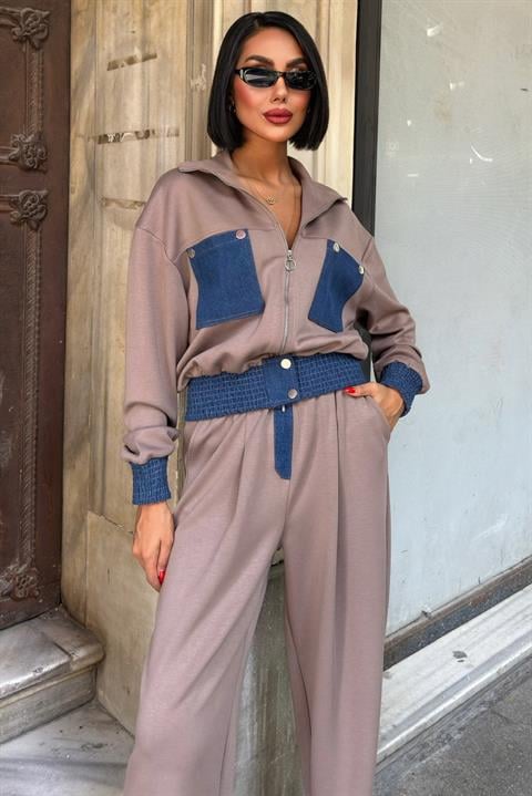 Beige Casual Sport Streetwear Set