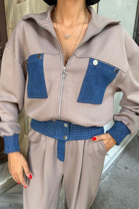 Beige Casual Sport Streetwear Set