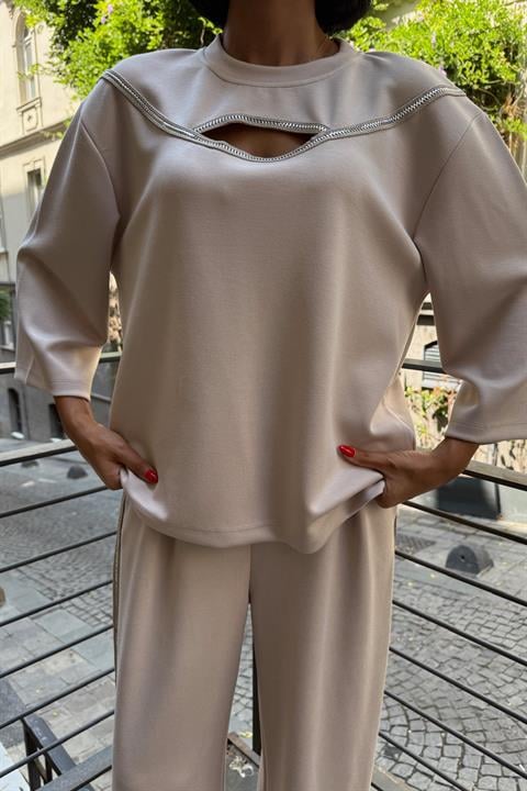 Beige Casual Elegant Oversized Palazzo Set