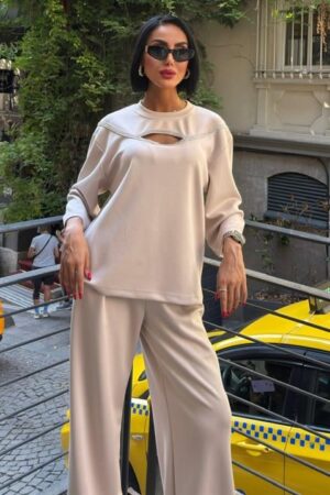 Beige Casual Elegant Oversized Palazzo Set - Brand: Sobe Istanbul - Women & Kids, Baby Clothes Wholesale - Globality Store