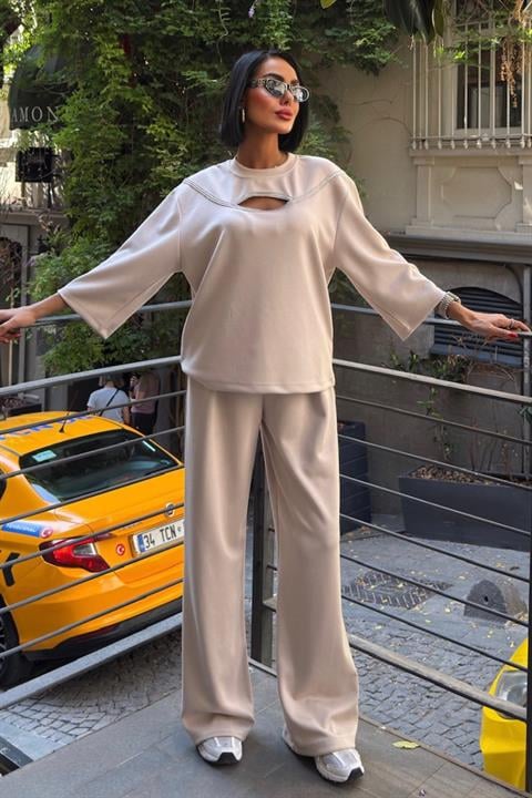 Beige Casual Elegant Oversized Palazzo Set