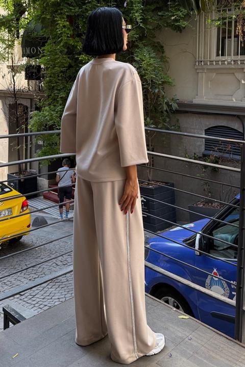 Beige Casual Elegant Oversized Palazzo Set