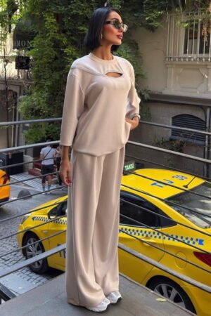 Beige Casual Elegant Oversized Palazzo Set - Brand: Sobe Istanbul - Women & Kids, Baby Clothes Wholesale - Globality Store