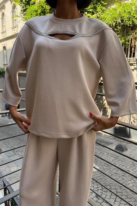 Beige Casual Elegant Oversized Palazzo Set