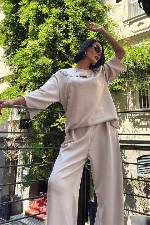 Beige Casual Elegant Oversized Palazzo Set