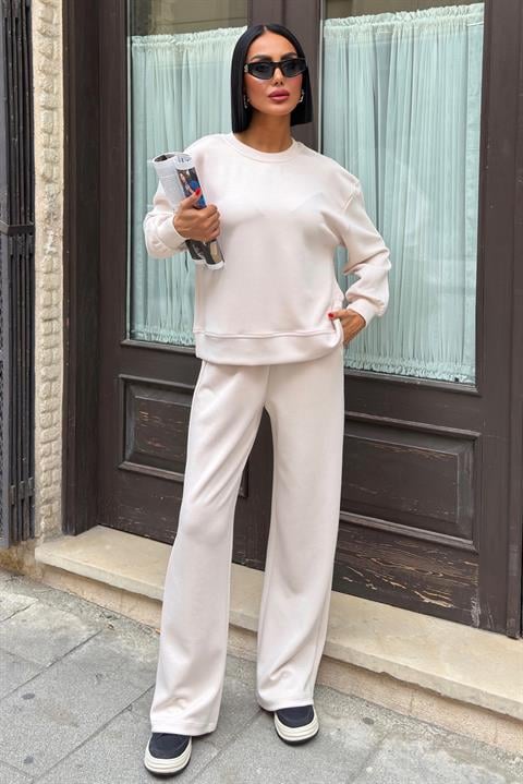Beige Casual Sport Modest Jogger Set