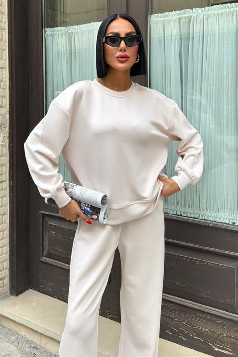 Beige Casual Sport Modest Jogger Set