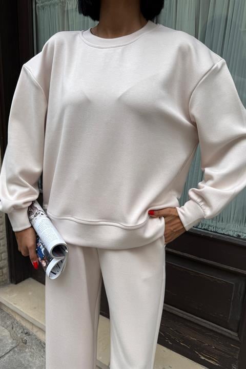 Beige Casual Sport Modest Jogger Set