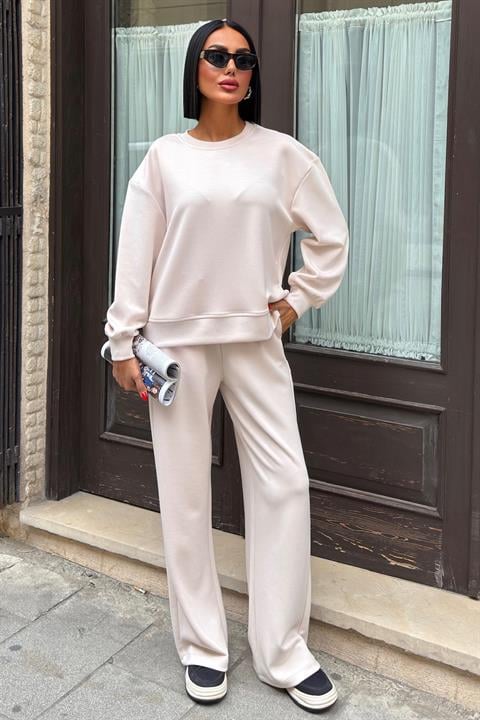 Beige Casual Sport Modest Jogger Set