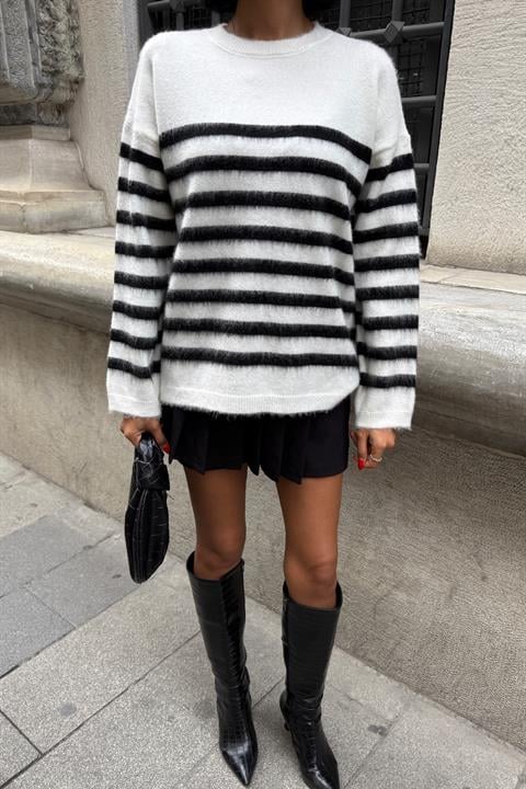 White Striped Oversized Fit Sweater