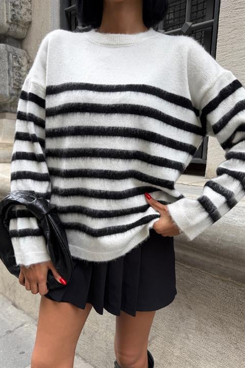 White Striped Oversized Fit Sweater
