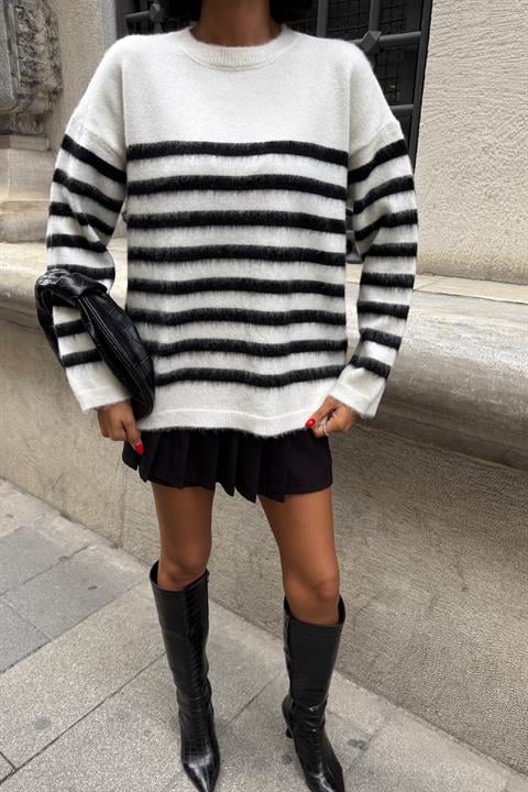 White Striped Oversized Fit Sweater