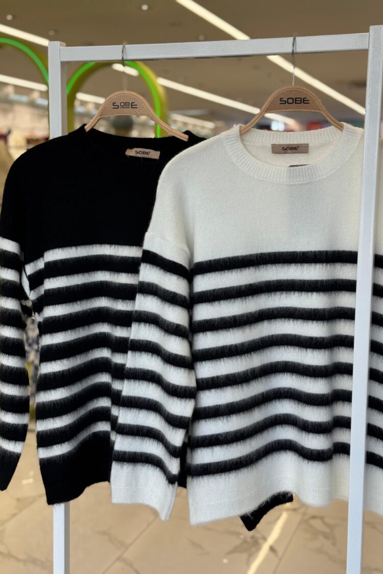 White Striped Oversized Fit Sweater