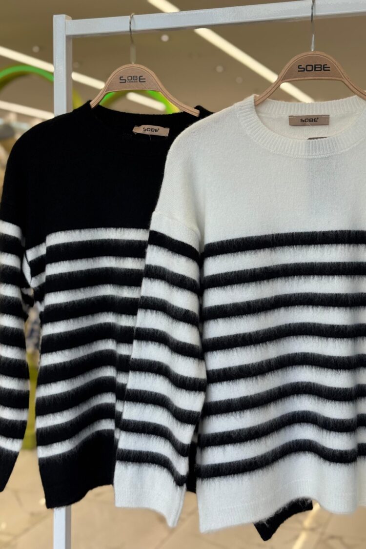 White Striped Oversized Fit Sweater