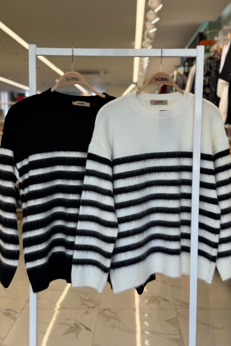 White Striped Oversized Fit Sweater