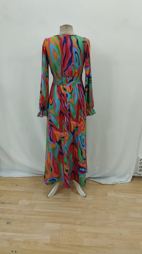 Green Boho A-Line Floor Length Dress With Ruffle Sleeves