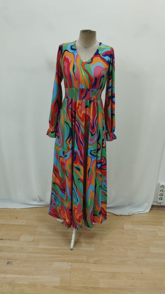 Green Boho A-Line Floor Length Dress With Ruffle Sleeves