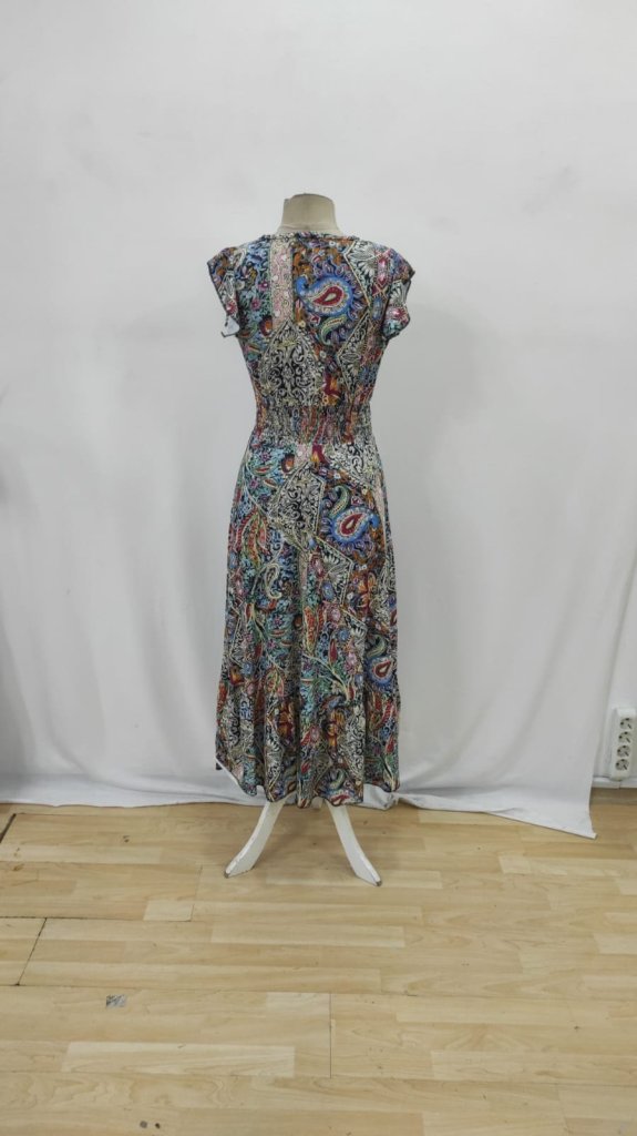 Blue Boho Wrap Dress With Ruffle Cap Sleeves