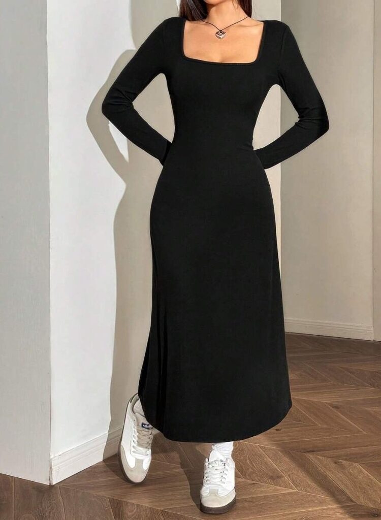 ElegantSheath Dress With Square Neck
