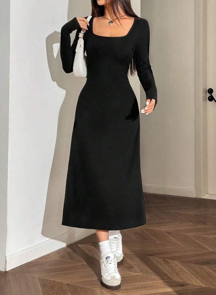 ElegantSheath Dress With Square Neck