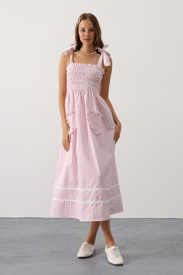 Heart Detail Striped Candy Dress - Pink - Brand: Reyon - Women & Kids, Baby Clothes Wholesale - Globality Store