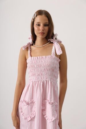 Heart Detail Striped Candy Dress - Pink - Brand: Reyon - Women & Kids, Baby Clothes Wholesale - Globality Store
