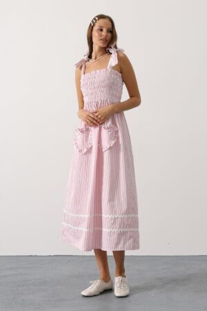 Heart Detail Striped Candy Dress - Pink - Brand: Reyon - Women & Kids, Baby Clothes Wholesale - Globality Store