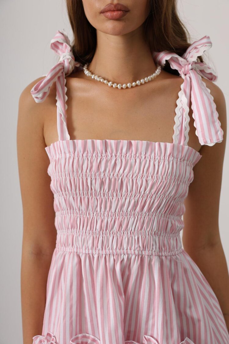 Heart Detail Striped Candy Dress - Pink
