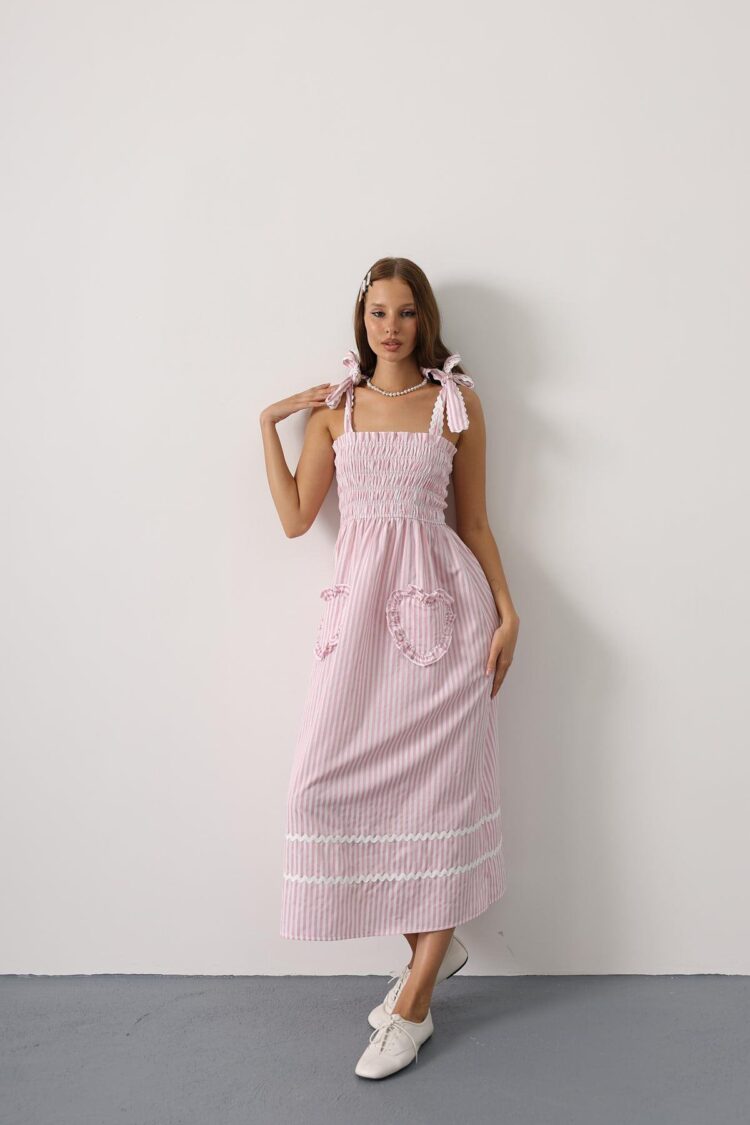 Heart Detail Striped Candy Dress - Pink