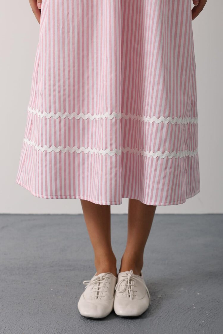 Heart Detail Striped Candy Dress - Pink