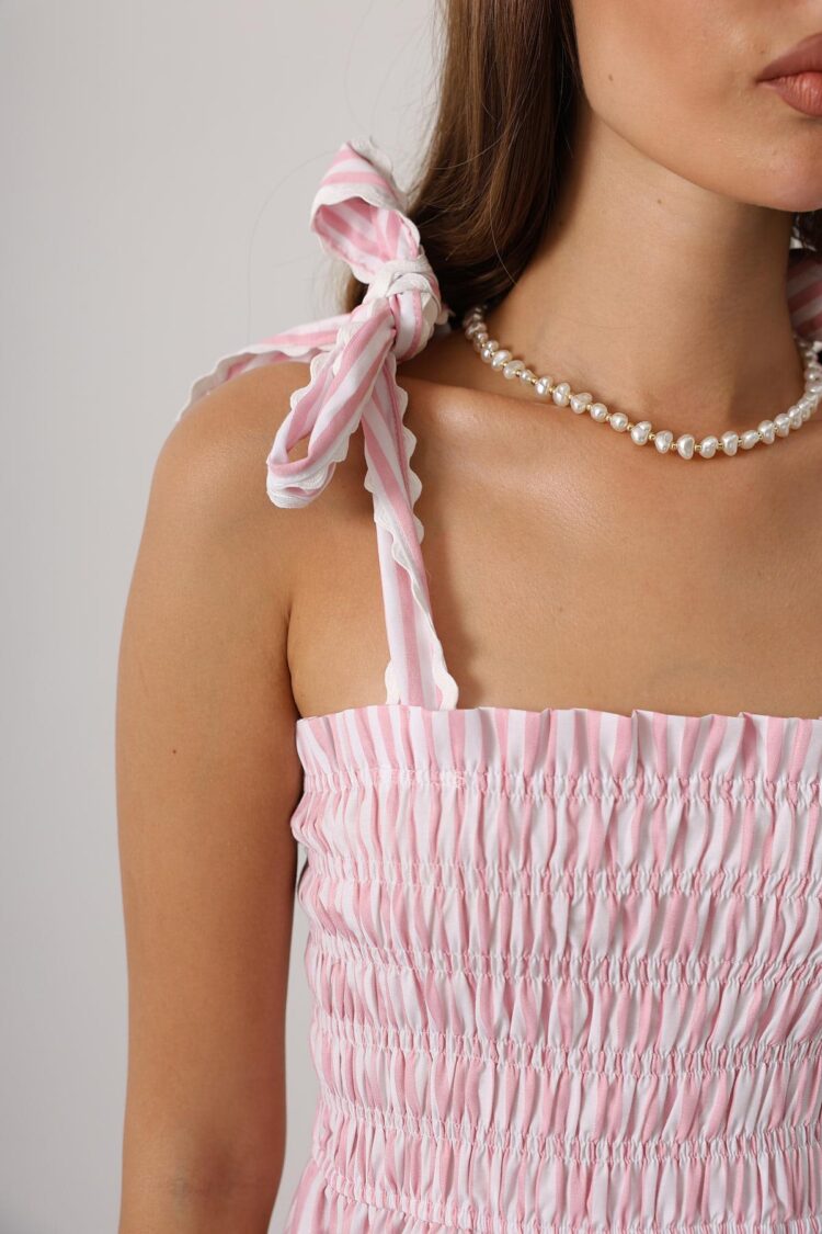 Heart Detail Striped Candy Dress - Pink