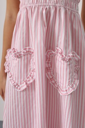 Heart Detail Striped Candy Dress - Pink - Brand: Reyon - Women & Kids, Baby Clothes Wholesale - Globality Store