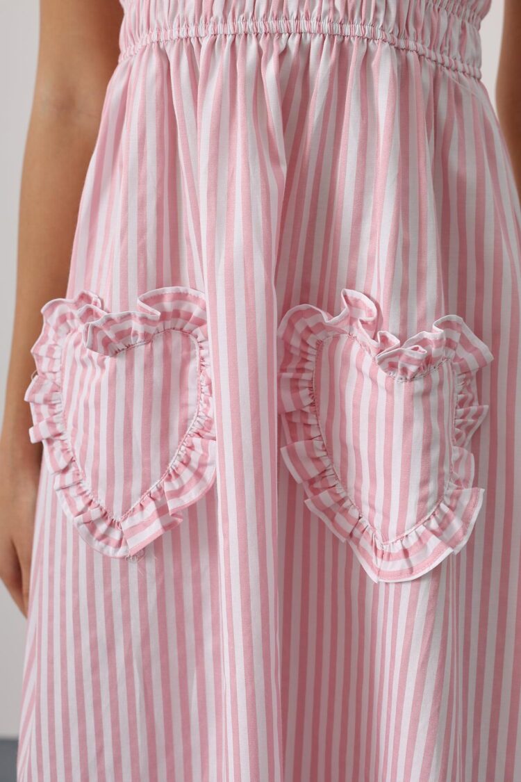 Heart Detail Striped Candy Dress - Pink