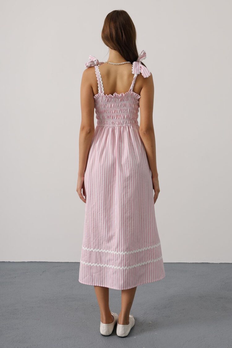 Heart Detail Striped Candy Dress - Pink